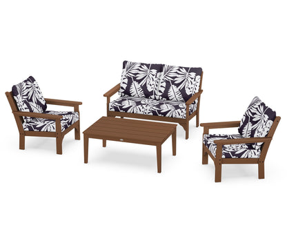 POLYWOOD® Vineyard 4-Piece Deep Seating Set in Teak / Leaf Navy