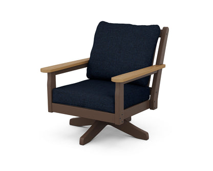 POLYWOOD® Chippendale Deep Seating Swivel Chair in Mahogany / Natural / Marine Indigo