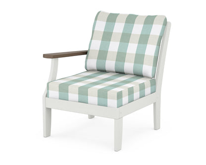 POLYWOOD® Braxton Modular Left Arm Chair in White / Kona / Buffalo Plaid Glacier Spa