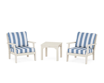 Martha Stewart by POLYWOOD® Chinoiserie 3-Piece Deep Seating Set in Sand / Cabana Stripe Sky Blue