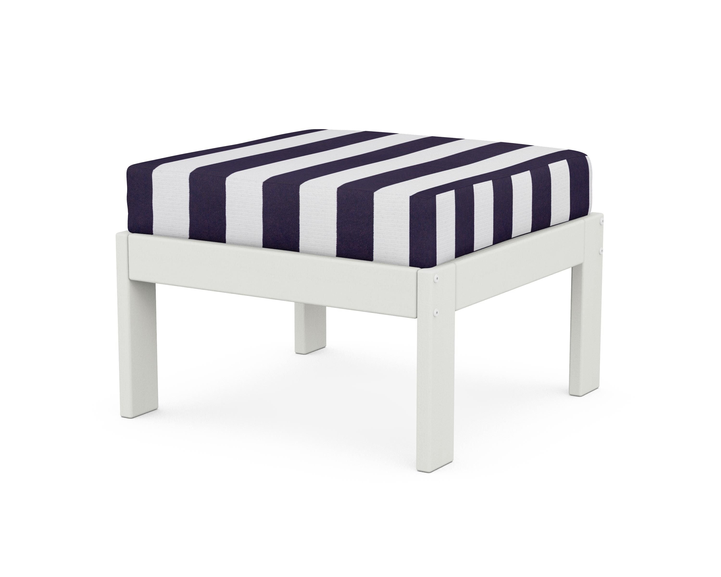 POLYWOOD® Vineyard Modular Ottoman in Vintage White / Cabana Stripe Navy