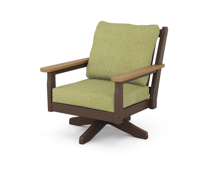 POLYWOOD® Chippendale Deep Seating Swivel Chair in Mahogany / Natural / Chartreuse Boucle