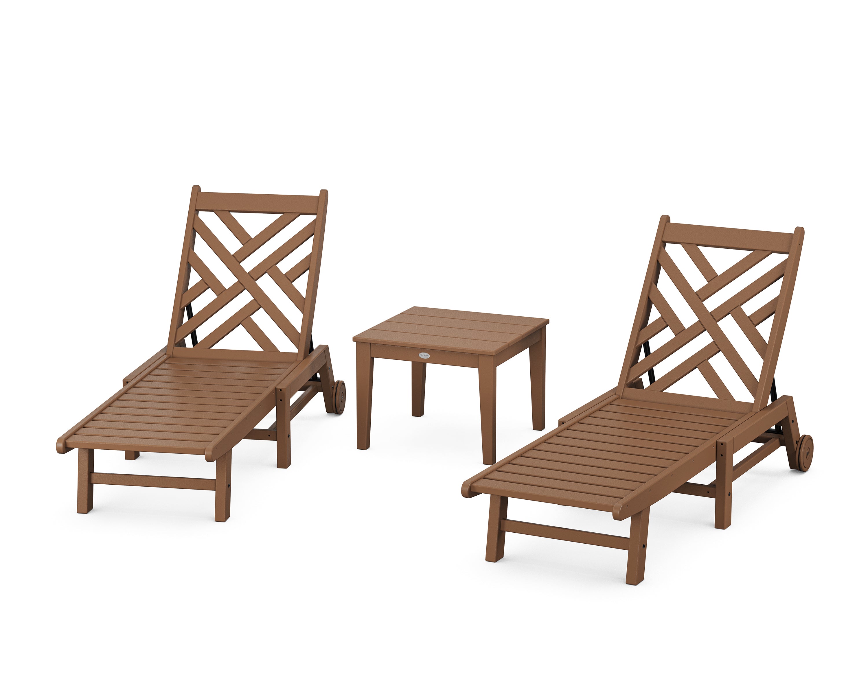 POLYWOOD® Chippendale 3-Piece Chaise Set with Wheels in Teak