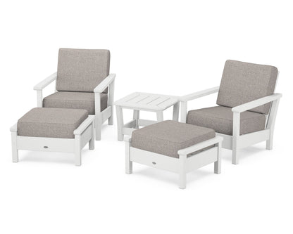 POLYWOOD® Harbour 5-Piece Deep Seating Chair Set in White / Weathered Tweed