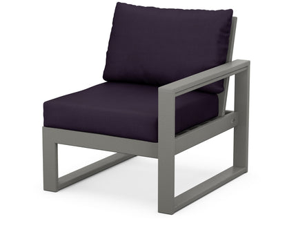 POLYWOOD® EDGE Modular Right Arm Chair in Slate Grey / Navy Linen
