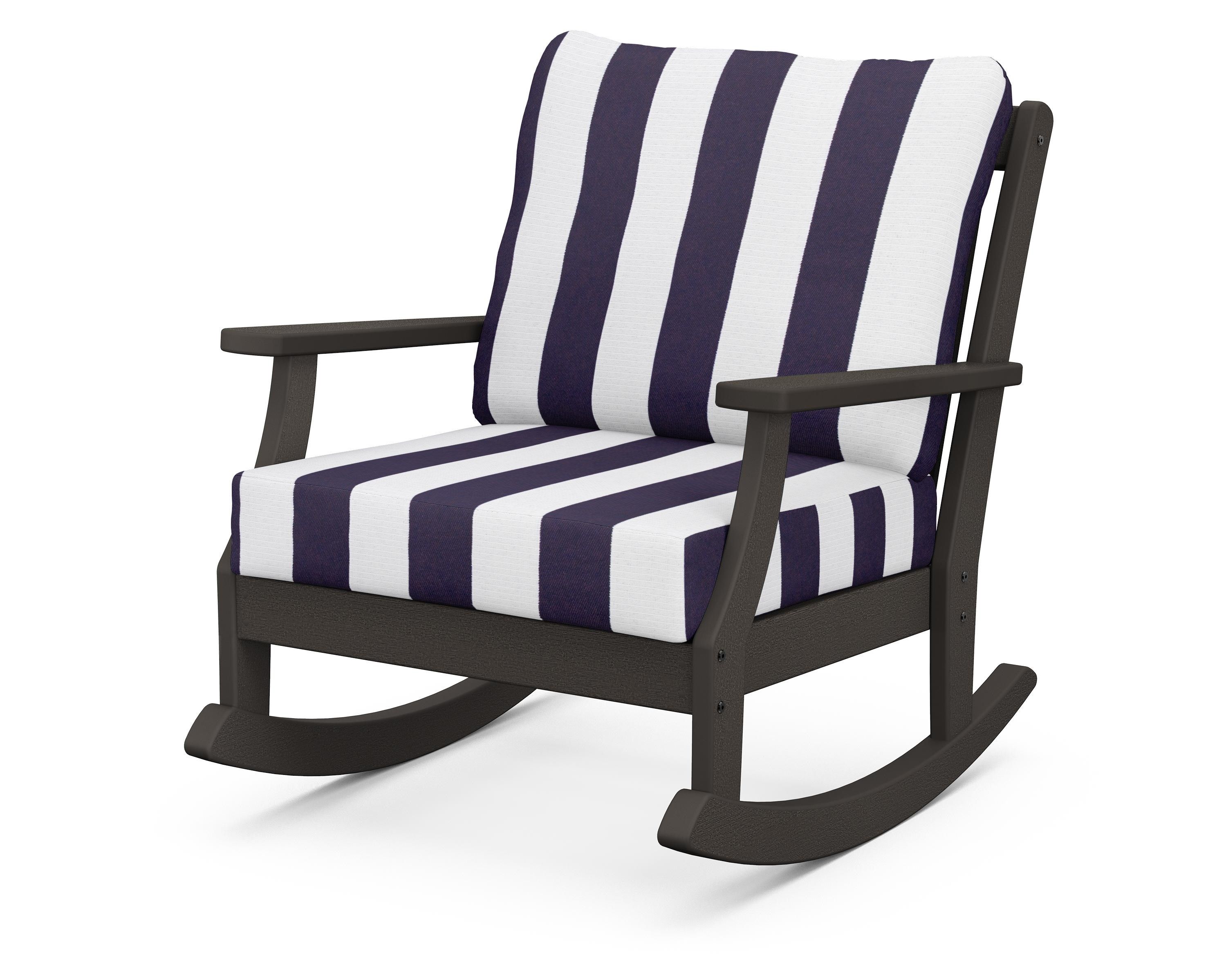 POLYWOOD® Braxton Deep Seating Rocking Chair in Vintage Coffee / Cabana Stripe Navy