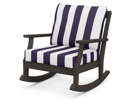 POLYWOOD® Braxton Deep Seating Rocking Chair in Vintage Coffee / Cabana Stripe Navy