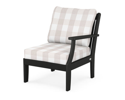 POLYWOOD® Braxton Modular Right Arm Chair in Black / Buffalo Plaid Dune Burlap