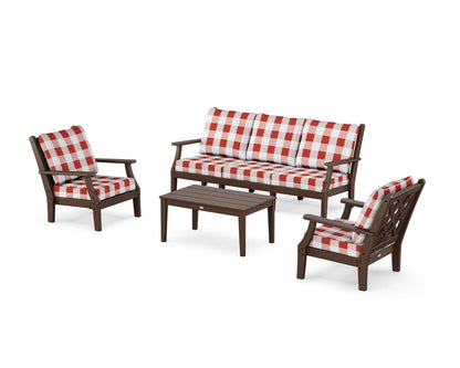 Country Living Wovendale 4-Piece Deep Seating Set with Sofa in Mahogany / Buffalo Plaid Crimson