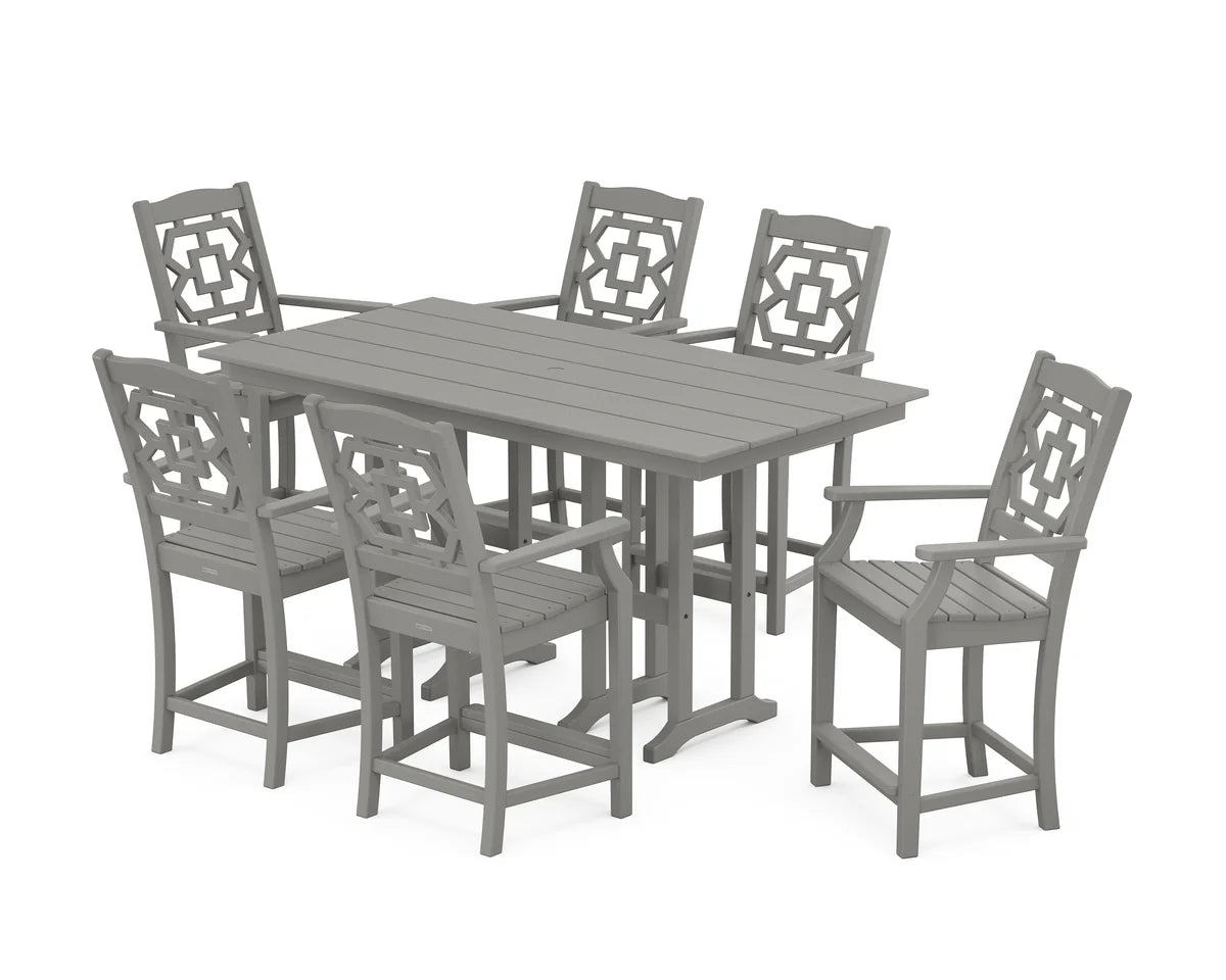Chinoiserie Arm Chair 7-Piece Farmhouse Counter Set