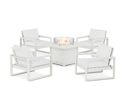 POLYWOOD® EDGE Sectional 5-Piece Deep Seating Set with Fire Pit Table in Vintage White / Natural