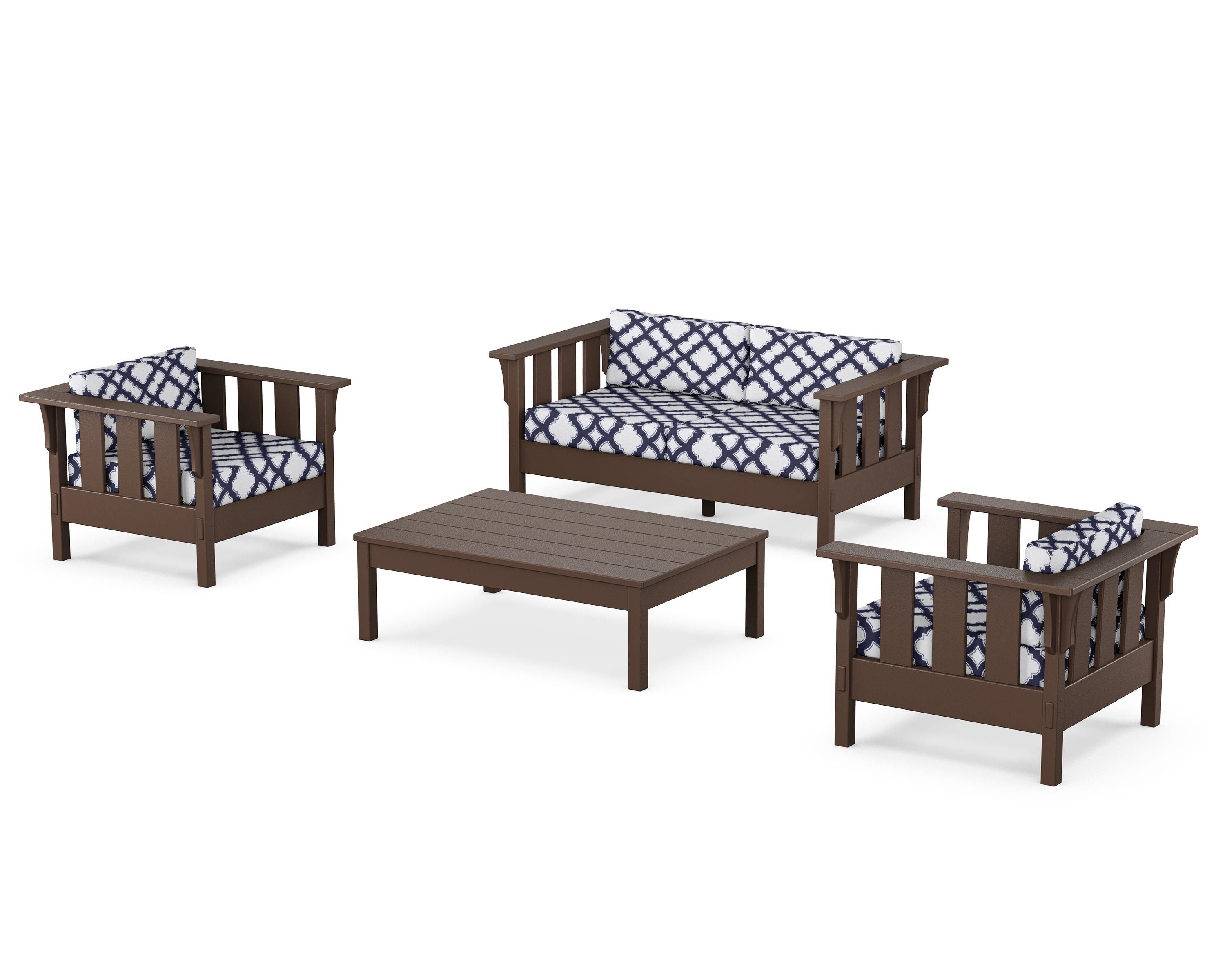 Martha Stewart by POLYWOOD® Acadia 4-Piece Deep Seating Set with Loveseat in Mahogany / Trellis Navy