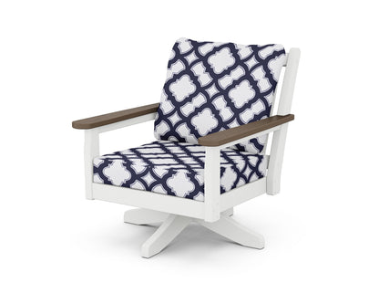POLYWOOD® Chippendale Deep Seating Swivel Chair in White / Kona / Trellis Navy