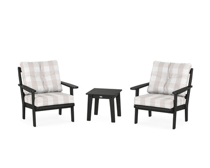 POLYWOOD® Mission 3-Piece Deep Seating Set in Black / Buffalo Plaid Dune Burlap