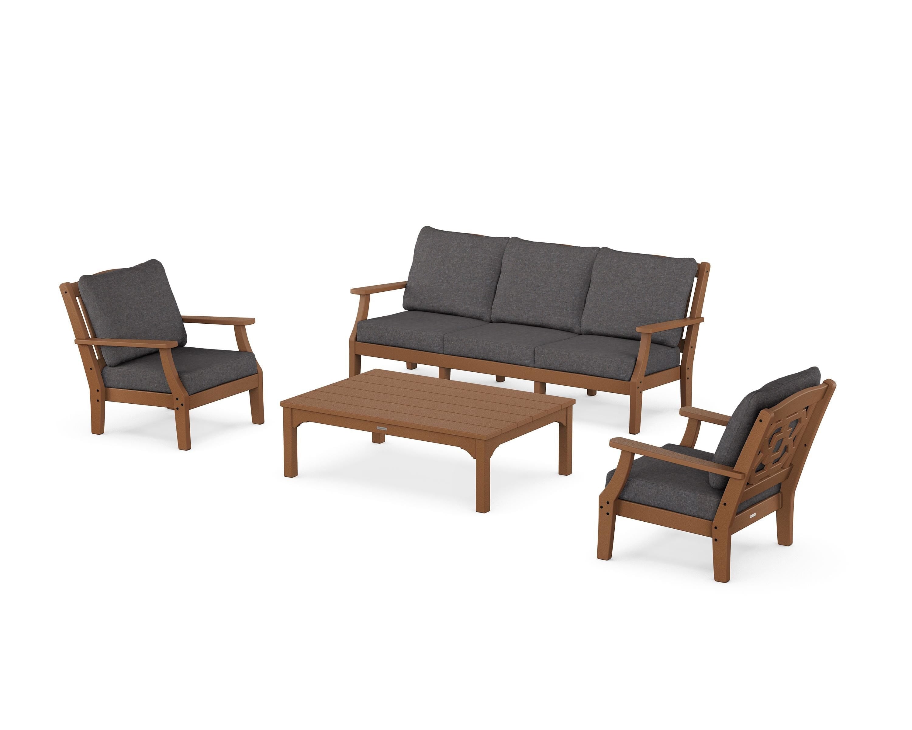 Martha Stewart by POLYWOOD® Chinoiserie 4-Piece Deep Seating Set with Sofa in Teak / Ash Charcoal