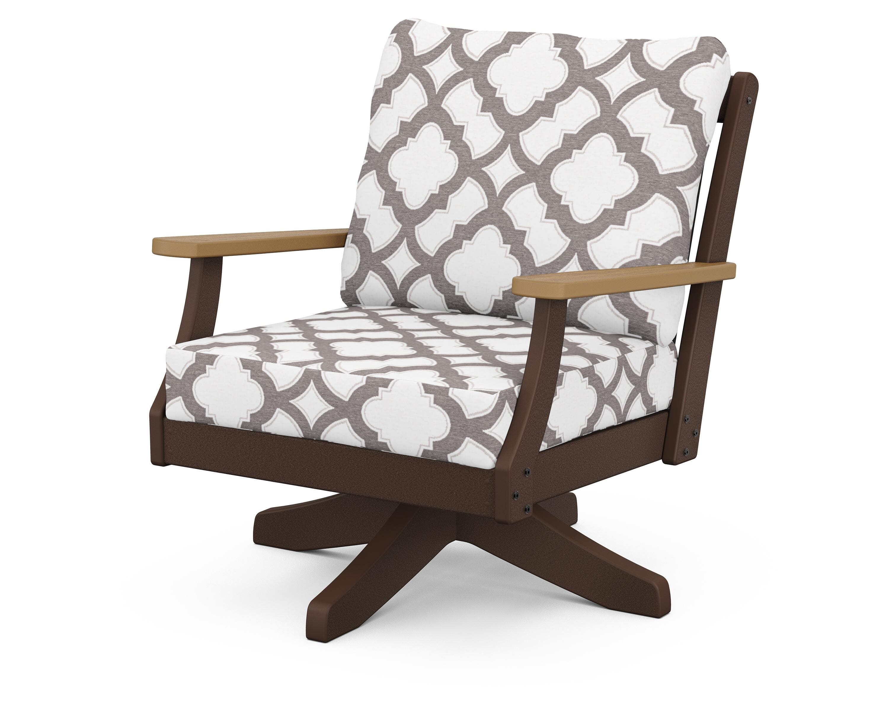POLYWOOD® Braxton Deep Seating Swivel Chair in Mahogany / Natural / Trellis Grey Mist
