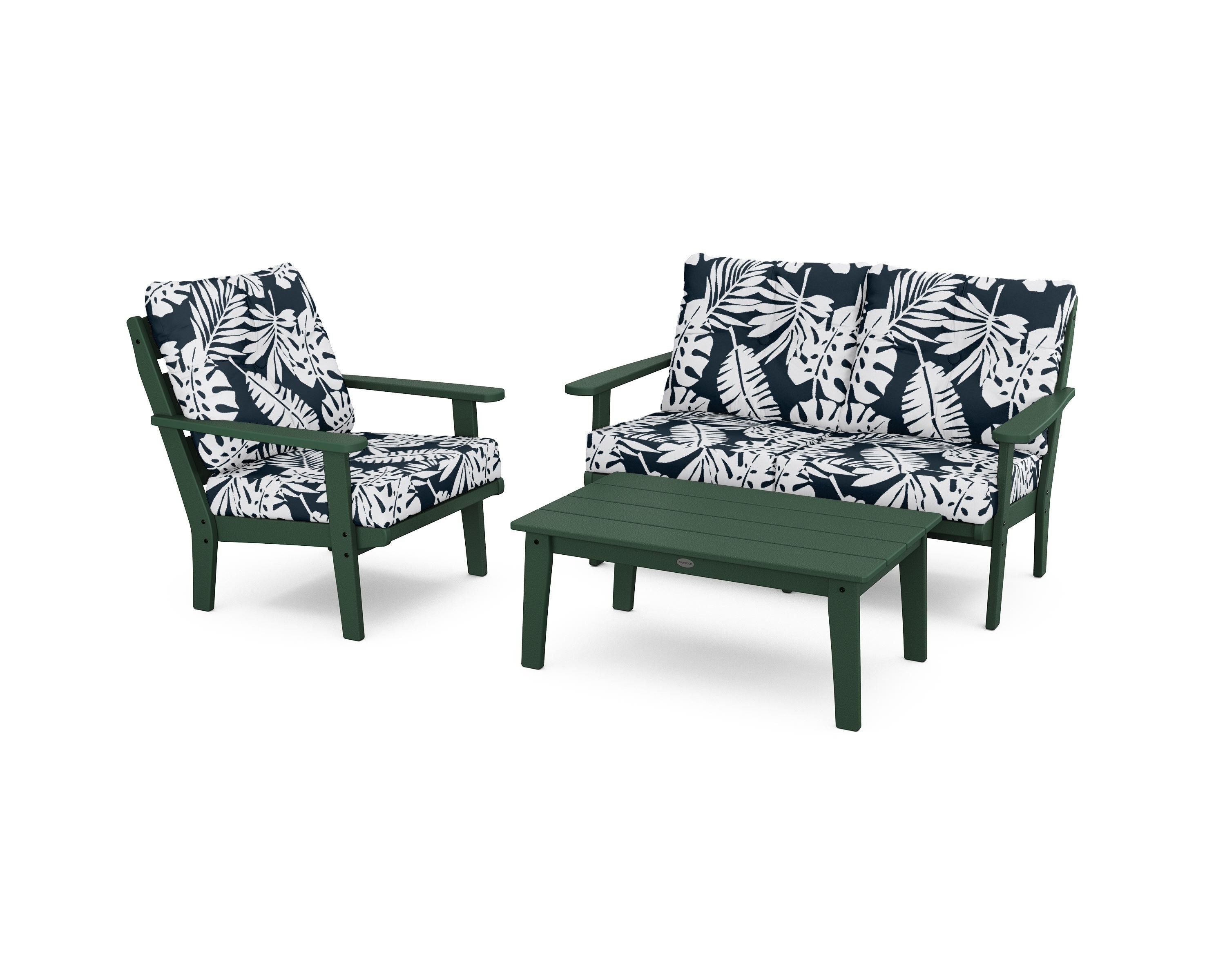POLYWOOD® Lakeside 3-Piece Deep Seating Set in Green / Leaf Marine Indigo
