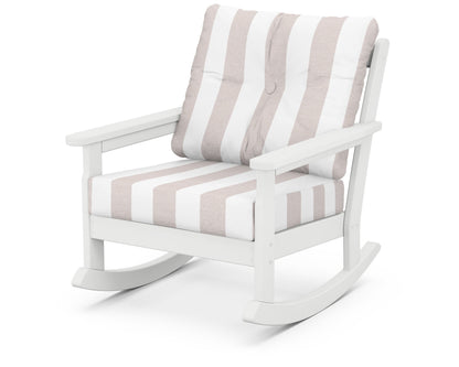 POLYWOOD® Vineyard Deep Seating Rocking Chair in White / Cabana Stripe Dune Burlap