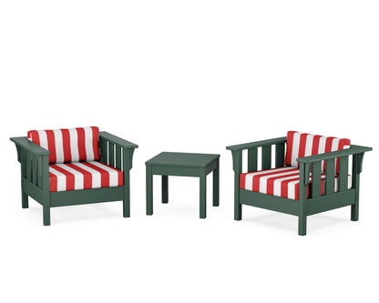 Martha Stewart by POLYWOOD® Acadia 3-Piece Deep Seating Set in Green / Cabana Stripe Crimson