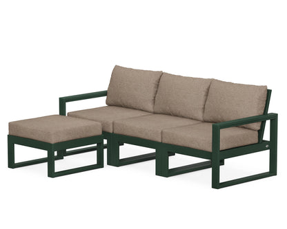 POLYWOOD® EDGE 4-Piece Modular Deep Seating Set with Ottoman in Green / Spiced Burlap