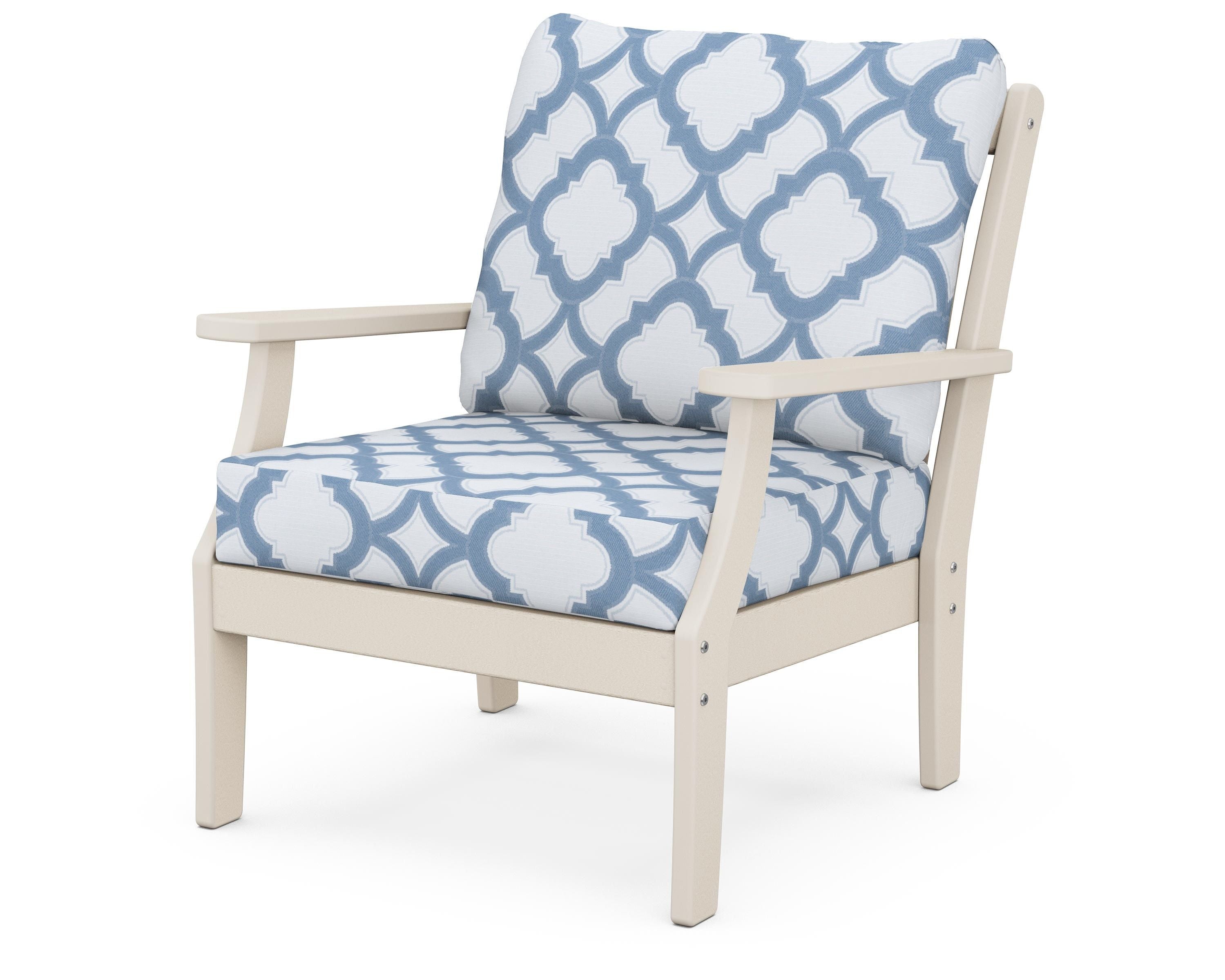 POLYWOOD® Braxton Deep Seating Chair in Sand / Trellis Sky Blue