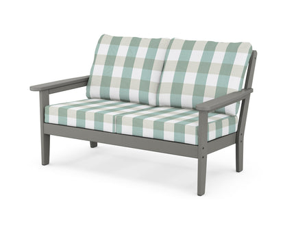 Country Living Cottage Deep Seating Loveseat in Slate Grey / Buffalo Plaid Glacier Spa