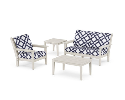 POLYWOOD® Chippendale 4-Piece Deep Seating Set in Sand / Trellis Navy