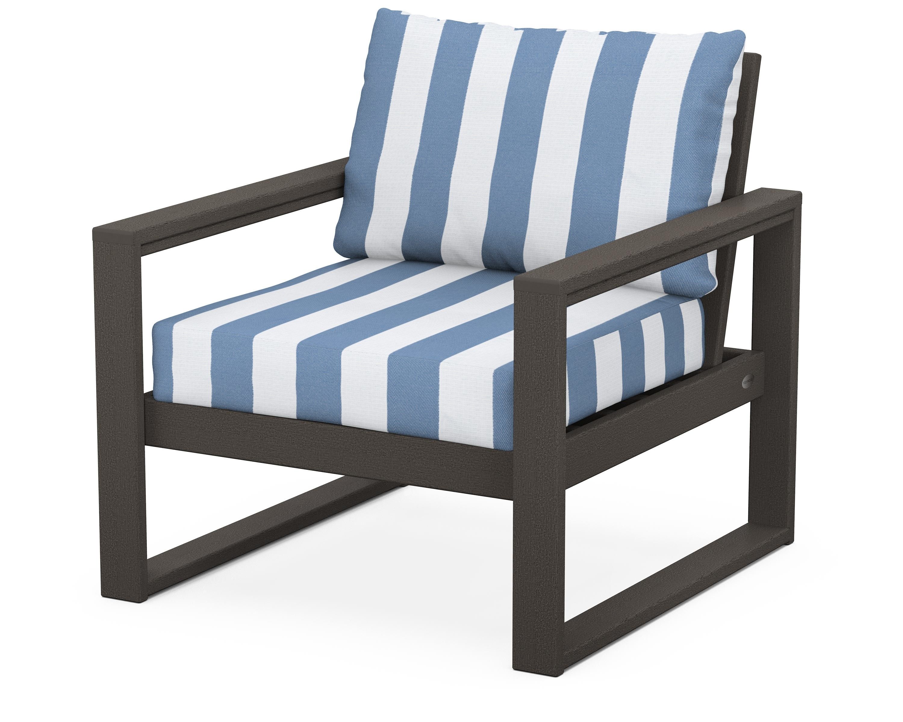 POLYWOOD® EDGE Club Chair in Vintage Coffee / Cabana Stripe Sky Blue
