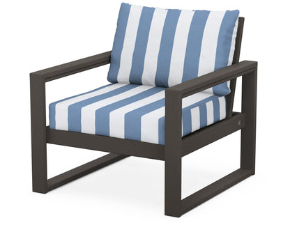 POLYWOOD® EDGE Club Chair in Vintage Coffee / Cabana Stripe Sky Blue