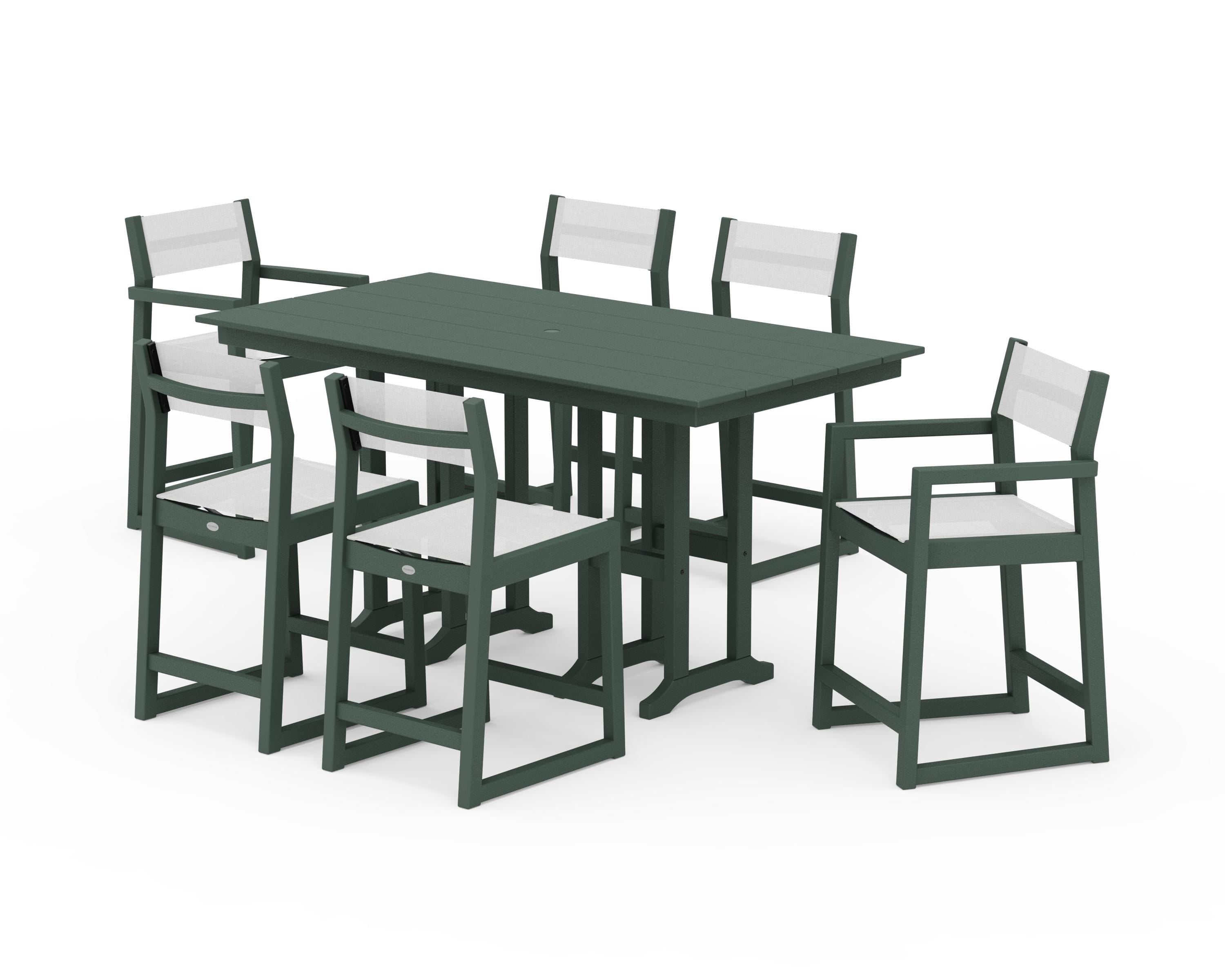 POLYWOOD® EDGE Sling 7-Piece Farmhouse Counter Set in Green / White Sling