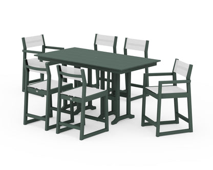 POLYWOOD® EDGE Sling 7-Piece Farmhouse Counter Set in Green / White Sling