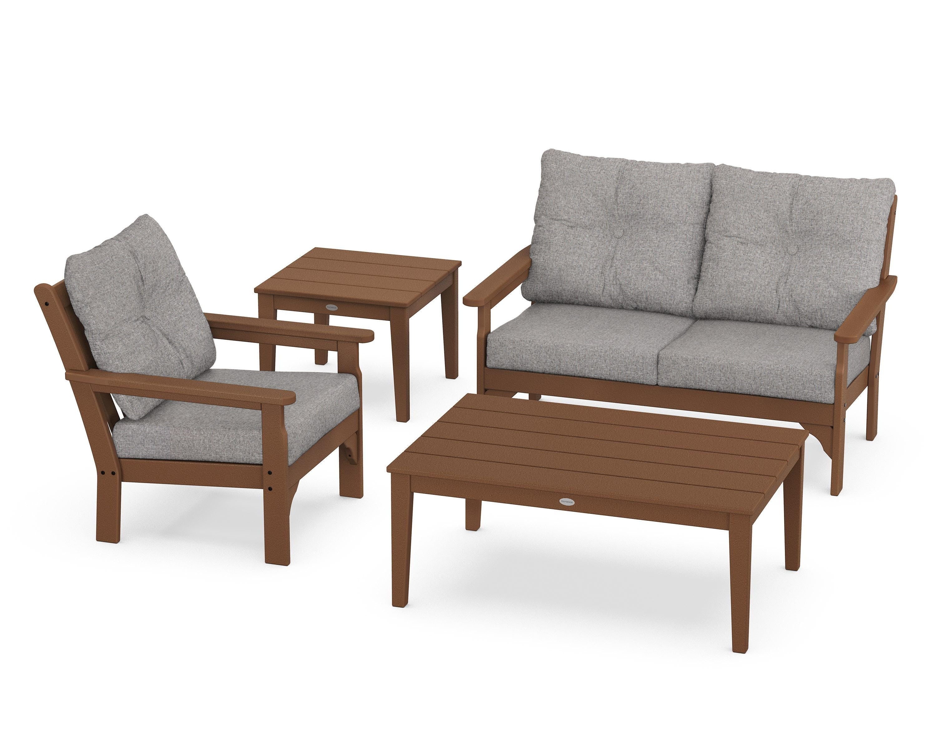 POLYWOOD® Vineyard 4-Piece Deep Seating Set in Teak / Grey Mist