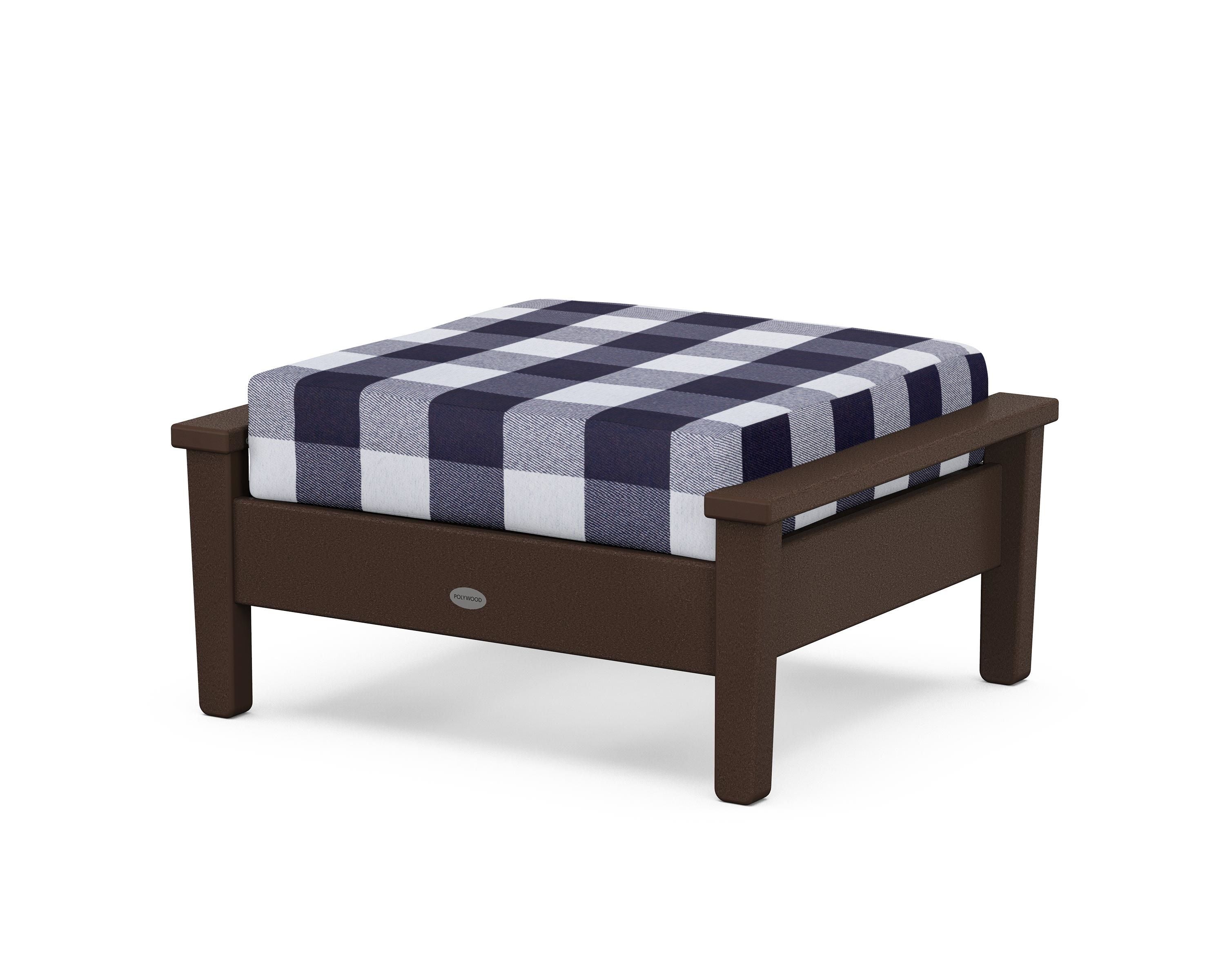 POLYWOOD® Prescott Deep Seating Ottoman in Mahogany / Buffalo Plaid Navy