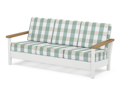 POLYWOOD® Harbour Deep Seating Sofa in White / Natural / Buffalo Plaid Glacier Spa