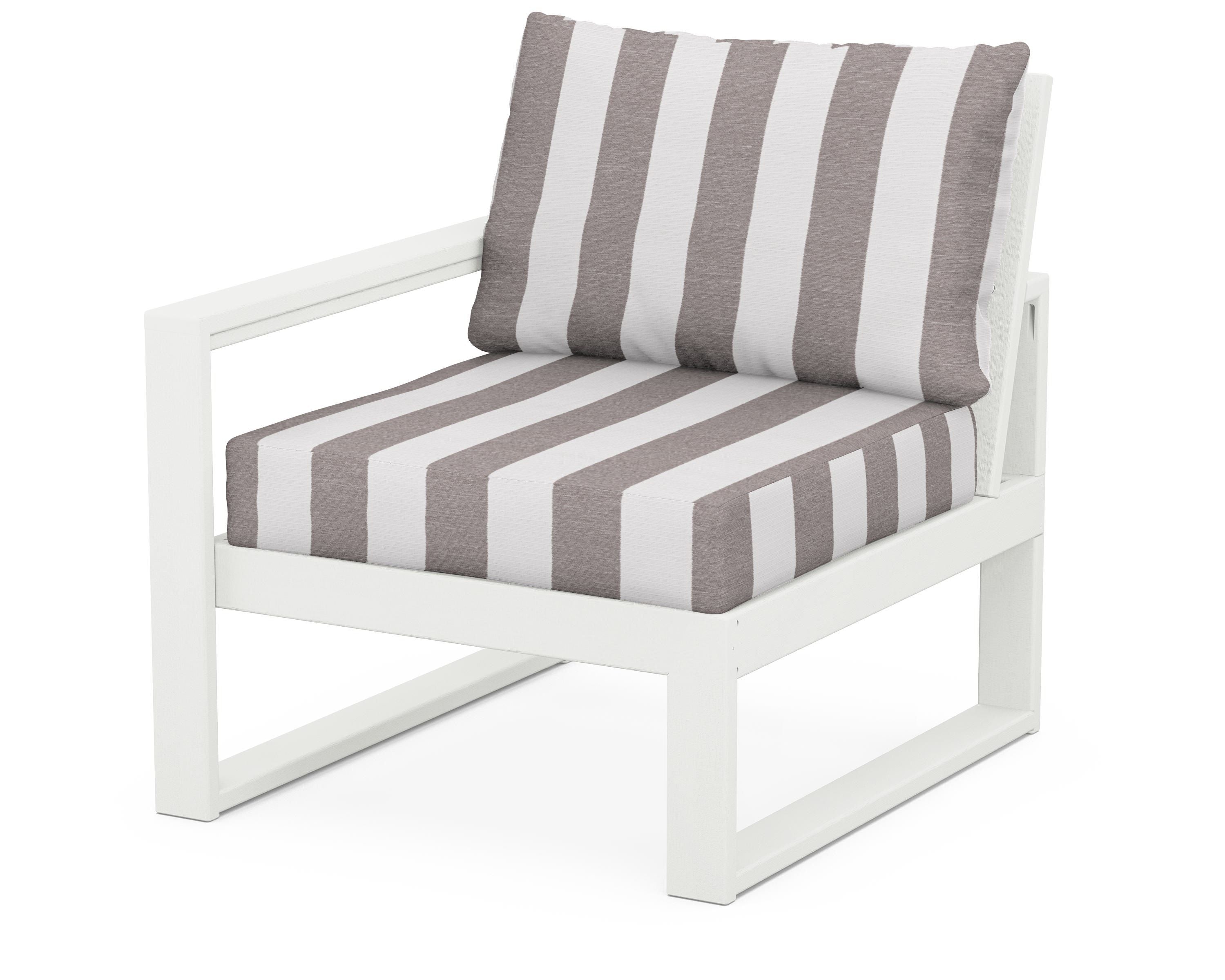 POLYWOOD® EDGE Modular Left Arm Chair in Vintage White / Cabana Stripe Grey Mist