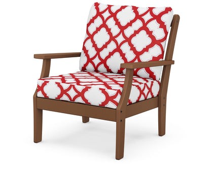 POLYWOOD® Braxton Deep Seating Chair in Teak / Trellis Crimson