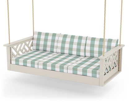 POLYWOOD® Chippendale Daybed Swing in Sand / Buffalo Plaid Glacier Spa