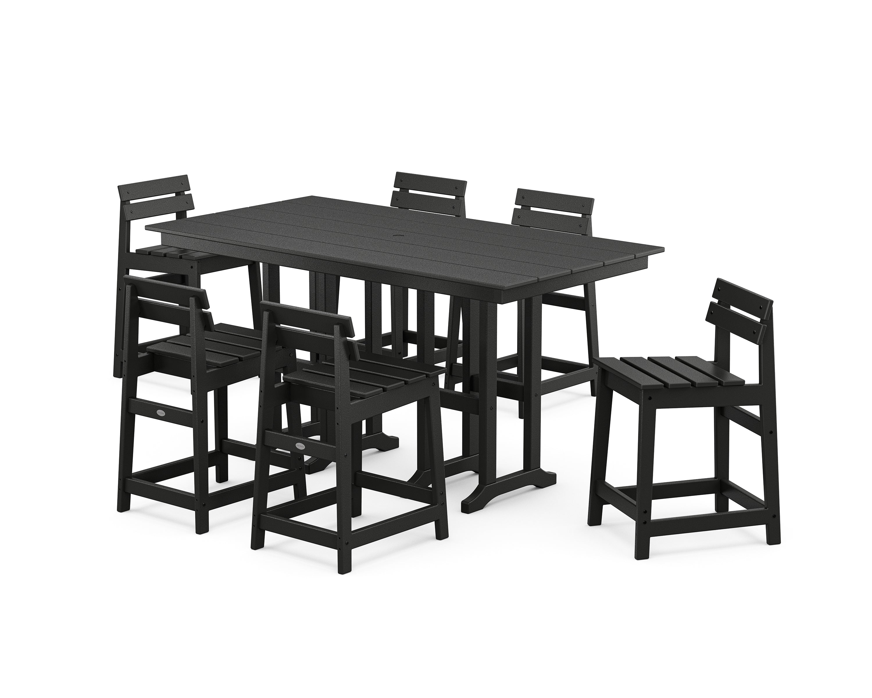 POLYWOOD® Modern Studio Plaza Lowback Counter Chair 7-Piece Set in Black