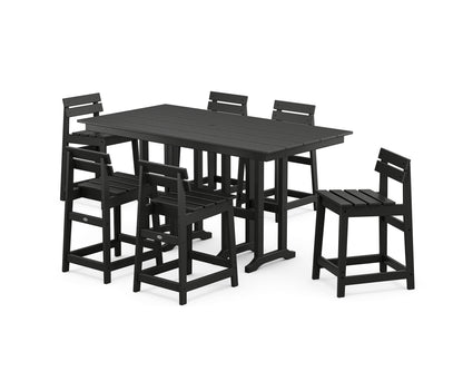 POLYWOOD® Modern Studio Plaza Lowback Counter Chair 7-Piece Set in Black