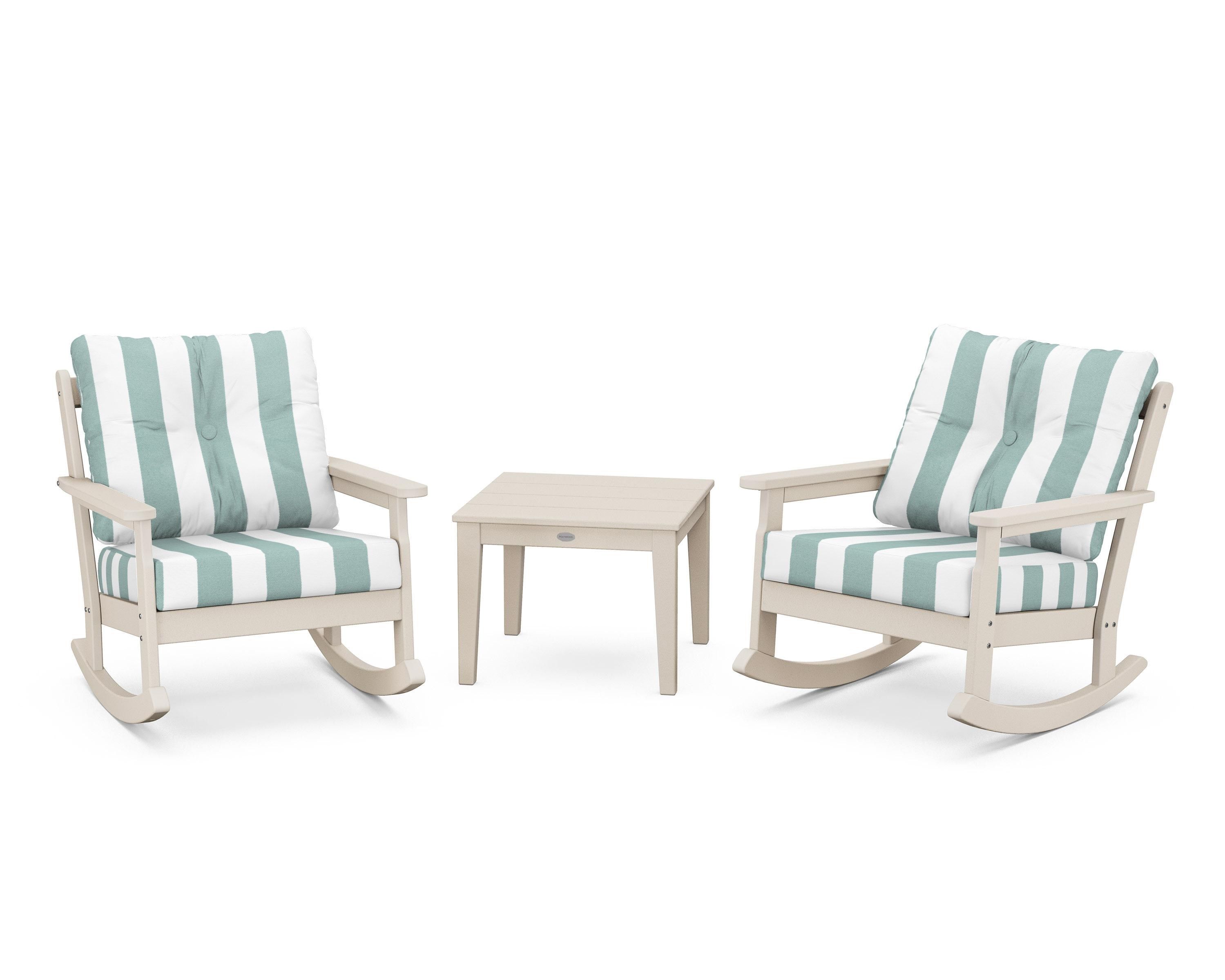 POLYWOOD® Vineyard 3-Piece Deep Seating Rocker Set in Sand / Cabana Stripe Glacier Spa