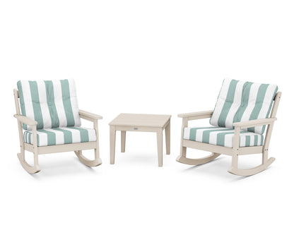 POLYWOOD® Vineyard 3-Piece Deep Seating Rocker Set in Sand / Cabana Stripe Glacier Spa