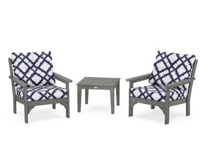 POLYWOOD® Vineyard 3-Piece Deep Seating Set in Slate Grey / Trellis Navy