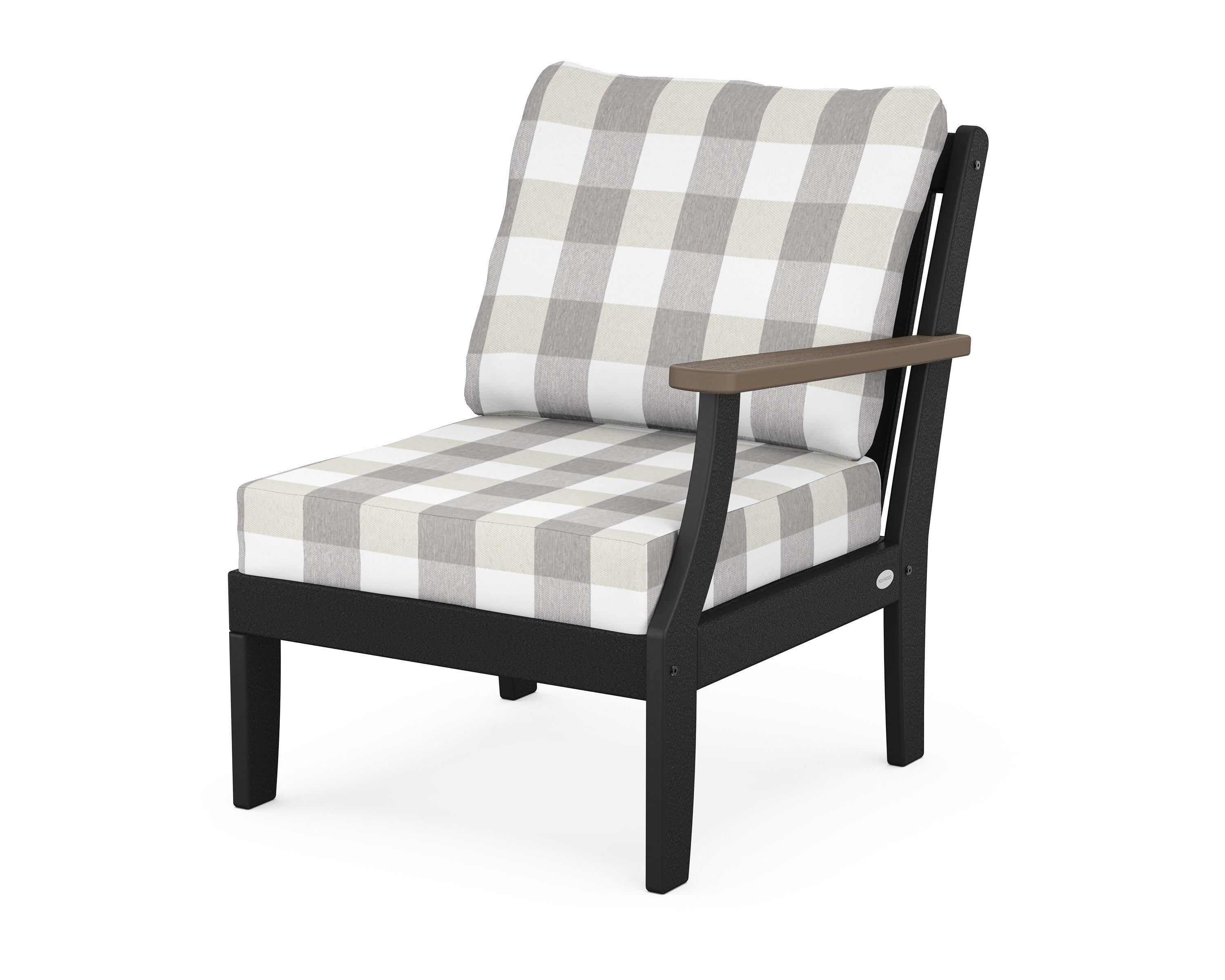 POLYWOOD® Braxton Modular Right Arm Chair in Black / Kona / Buffalo Plaid Grey Mist