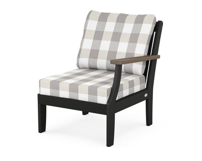 POLYWOOD® Braxton Modular Right Arm Chair in Black / Kona / Buffalo Plaid Grey Mist