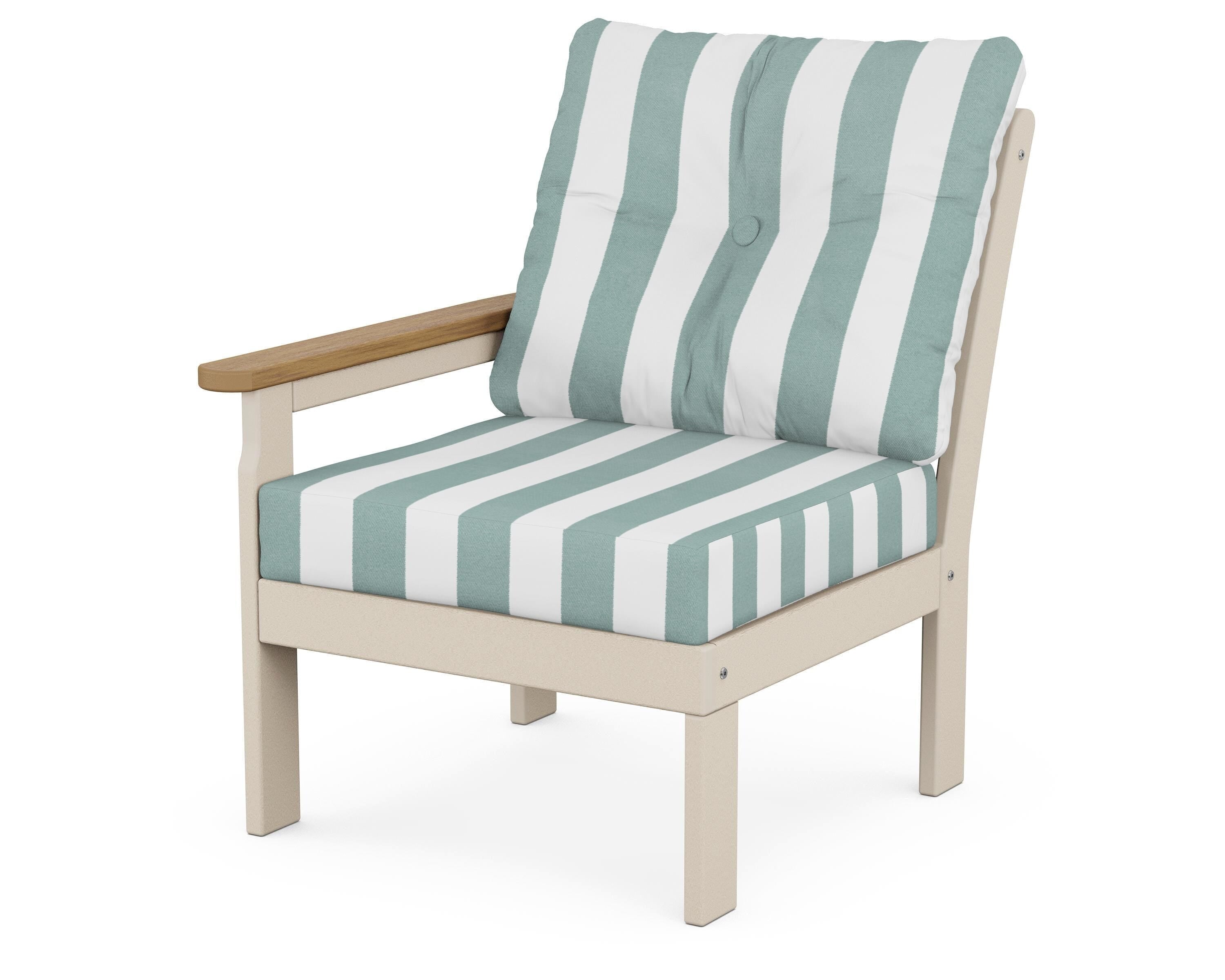 POLYWOOD® Vineyard Modular Left Arm Chair in Sand / Natural / Cabana Stripe Glacier Spa