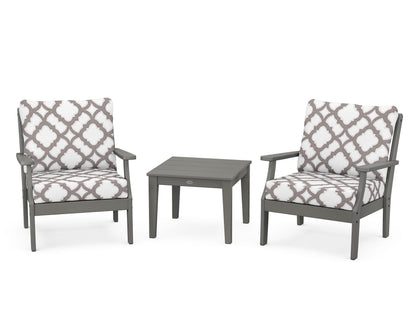 POLYWOOD® Braxton 3-Piece Deep Seating Set in Slate Grey / Trellis Grey Mist