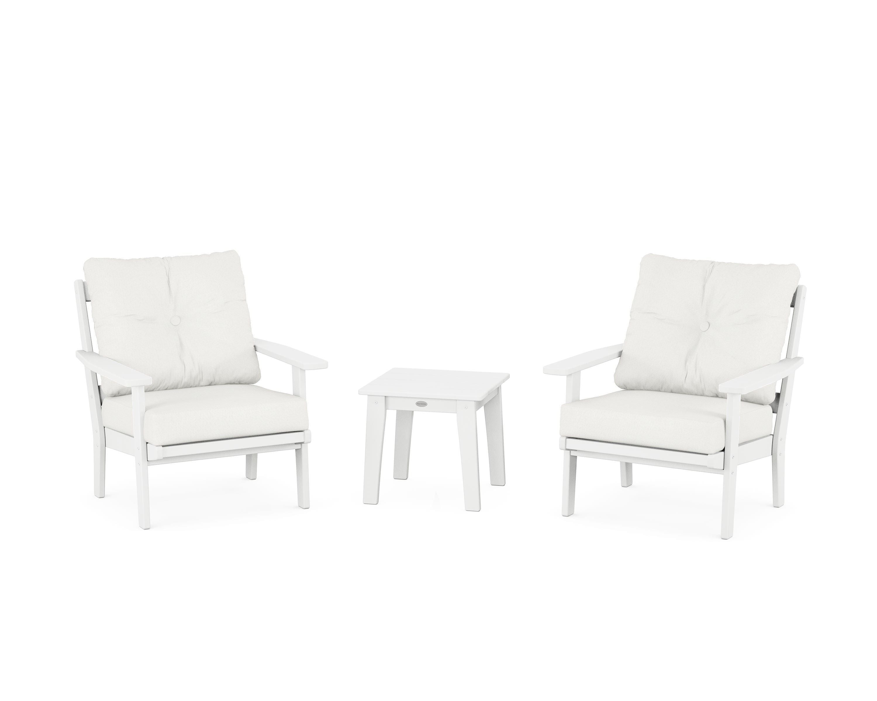 POLYWOOD® Oxford 3-Piece Deep Seating Set in White / Natural Linen