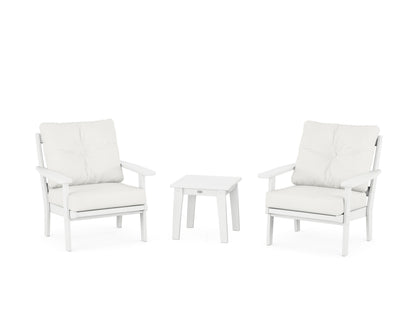 POLYWOOD® Oxford 3-Piece Deep Seating Set in White / Natural Linen