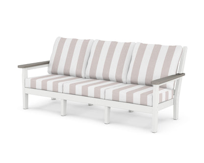 POLYWOOD® Chippendale Deep Seating Sofa in White / Driftwood / Cabana Stripe Dune Burlap