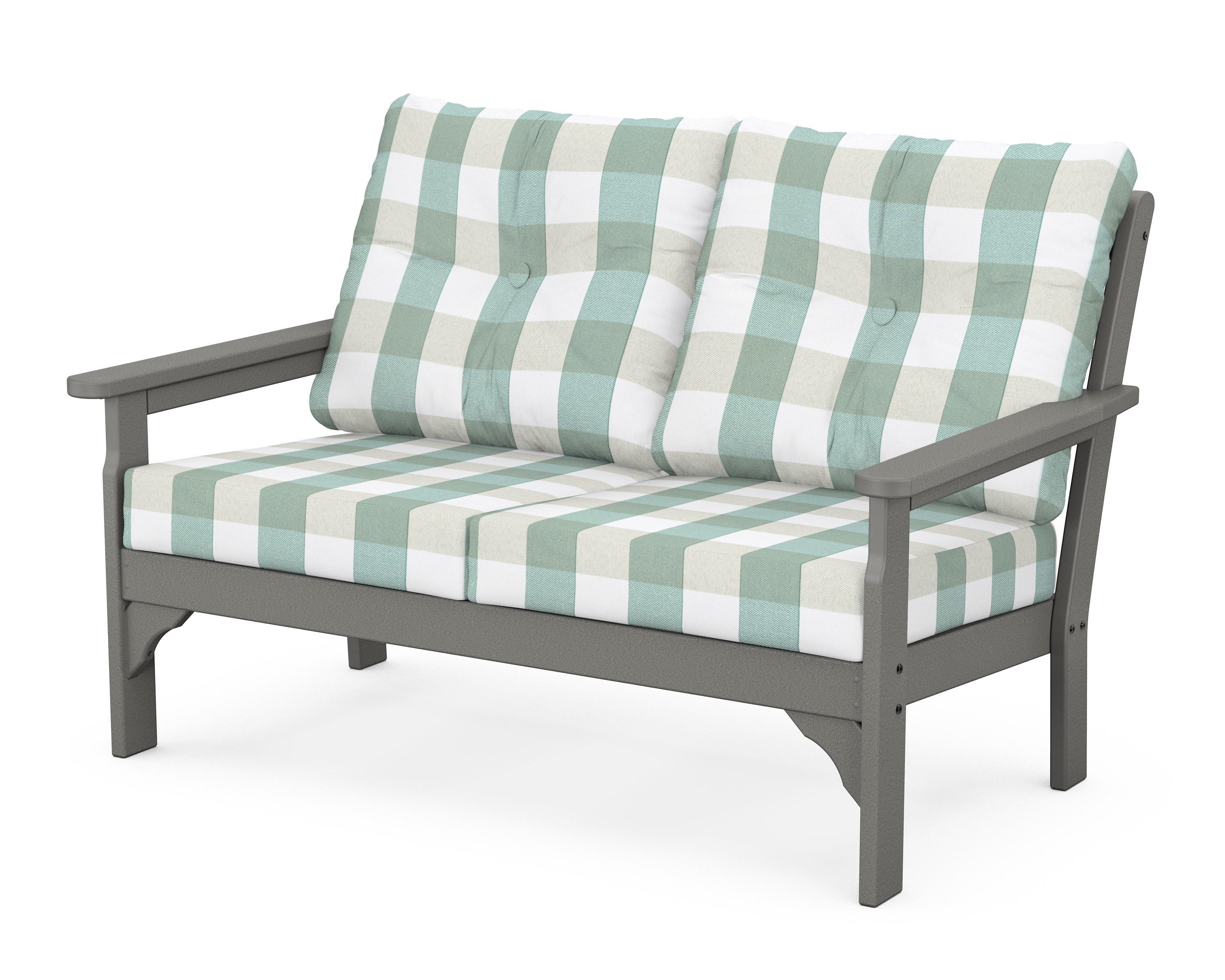 POLYWOOD® Vineyard Deep Seating Loveseat in Slate Grey / Buffalo Plaid Glacier Spa